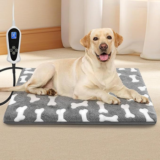 Bestio Dog Heating Pad,28x18 in Heated Dog Bed with Constant Heat & Auto Modes，MET&UL Certified Pet Heating Pad,Chew-Resistant Cord,Waterproof Washable Cover-Gray