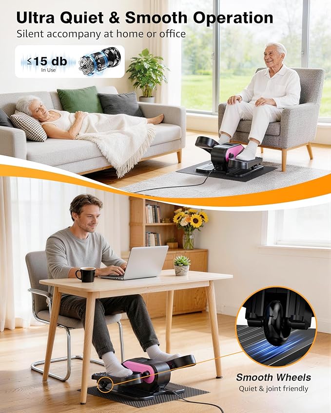 VIVURN® 023 Under Desk Elliptical Mini Electric Leg Exerciser for Senior, 12 Speeds RF Remote Display Monitor Non-Slip Mat, Quiet & Compact Seated Pedal Exerciser for Home Office Gift for Mom Dad
