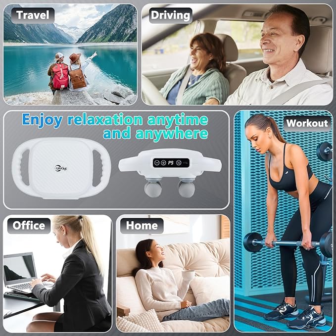 UFFAE 6 Head Massage Gun Deep Tissue with 9 Levels & 9 Modes, Electric Massager Tool for Legs, Arms, Waist, Back, Buttocks - Full Body Muscle Pain Relief, Ideal Gifts for Women, Men, Mom, and Dad