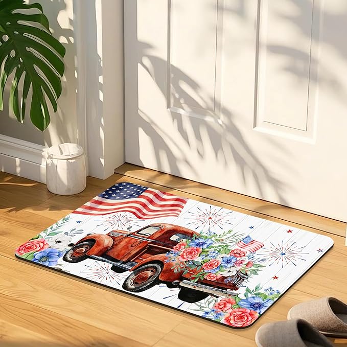 Quick Dry Bath Mat for Bathroom,Super Absorbent Patriotic 4th of July Welcome Bath Rug Non-Slip Rubber,Machine Washable Bathroom Floor Mat for Shower, Tub, Sink Area Independence Day Eagle 16x24