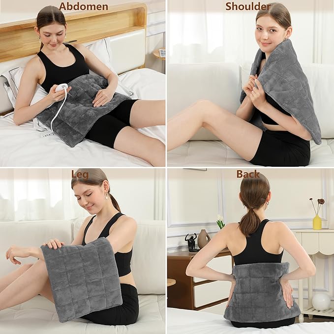 ESTINGO Weighted Heating Pad HSA Eligible, Electric Heating Pad for Back Neck Shoulder Pain Relif, 2.43LBS Heat Pad for Period Cramps with 2H Auto Shut Off and 4 Heating Levels, 12"x24" Dark Grey
