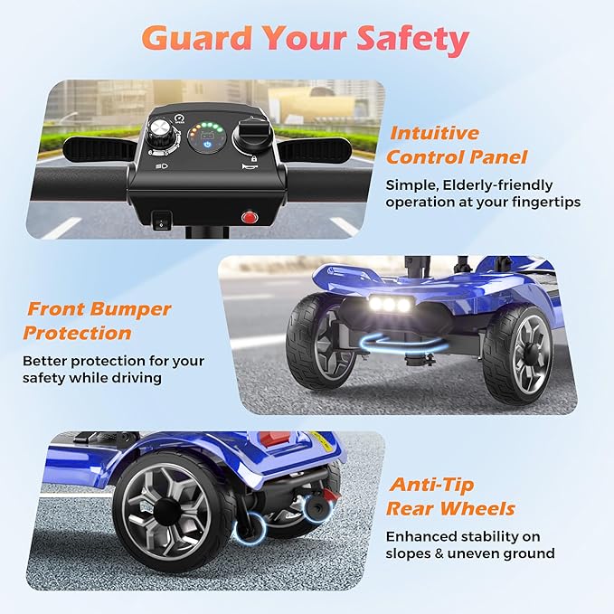 Lightweight Mobility Scooter for Adults & Seniors - Cruise & Airport Approved, 43lb Foldable Portable Motorized Scooters with Dual Lithium Batteries for 24.8 Miles Travel, 300lb Capacity, Blue