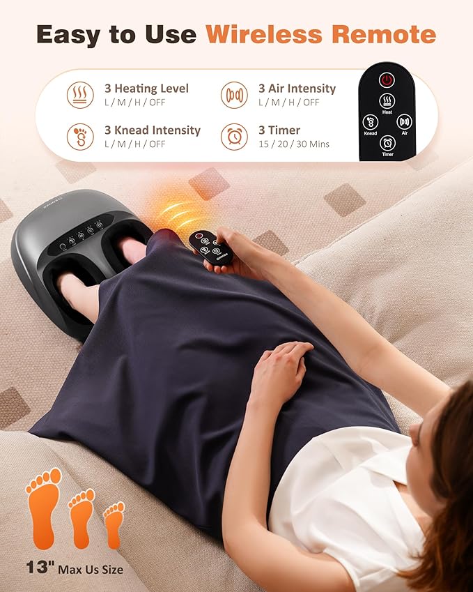 KNQZE Shiatsu Foot Massager with Heat, Compression, Deep Kneading Foot Massage for Plantar Fasciitis Relief, Remote Control, Multi Massage Modes, Auto Shut-Off Timer, FSA Eligible, Gray