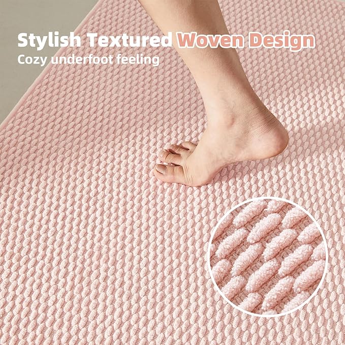 TYUU Bathroom Runner Rugs, Long Bath Mat Runner Washable Thin Quick Dry Low Pile Bathroom Runner Rugs Non Slip, Pink 24"x70"