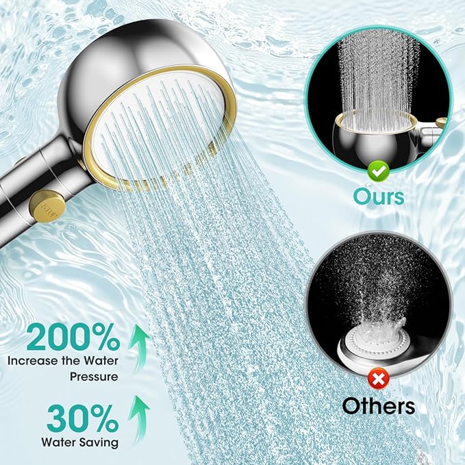 Latest High Pressure Filtered Shower Head With Handheld With 360° Rotating Panel,5 Spray Modes,Anti-Clog Nozzles,Hard Water Filter,59" Stainless Steel Hose&Adjustable Zinc Alloy Bracket,For Families