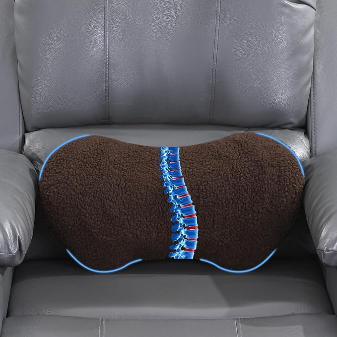 ROYALAY Sherpa Lumbar Support Pillow for Recliner, Memory Foam Back Pillow for Chair, Warm Couch Back Cushions for Elderly with Machine Washable Cover, Lumbar Pad for Car Office Chair, Brown