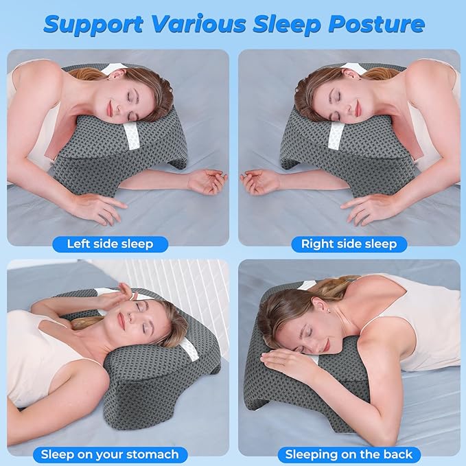 SAHEYER Side Sleeper Pillow with Arm Hole, Upgraded Memory Foam Shoulder Pillow for Neck Pain Relief, Adjustable Multi-Angle Arm Tunnels Support for Adults Pressure-Free Sleep (Grey)