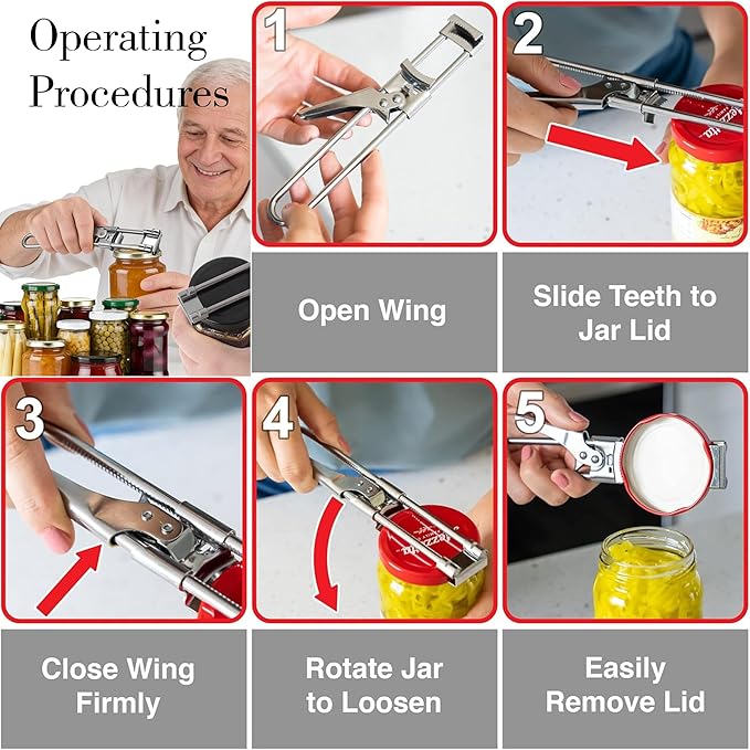 2PCS Adjustable Stainless Steel Jar Opener, Manual Can Opener for Arthritis Hands, Multifunctional Bottle Opener & Lid Gripper, Kitchen Gadgets for Seniors