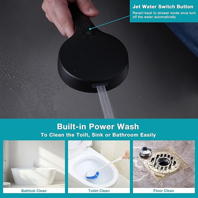 GwernKB Handheld Shower Head with on off Switch&Built-in Power Spray,7-Setting High Pressure Spray Shower Wand with 79in Long Hose&Bracket and Extra Adhesive Shower Holder for Lower Mount,Black