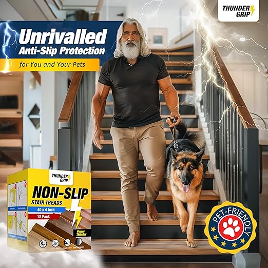 Clear Stair Treads Non-Slip 40"x4" - 18-Pack Indoor Stair Grips Non Slip for Wooden Steps - Anti Slip Adhesive Strips for Dogs & Elderly - Staircase Step Treads - Transparent Treads for Wood Stairs