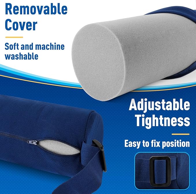 CushZone Lumbar Roll Support Pillow for Office Chair, Car, Gaming Chair, Memory Foam Back Cushion with Washable Cover for Relieving Back Pain & Improving Posture,Blue
