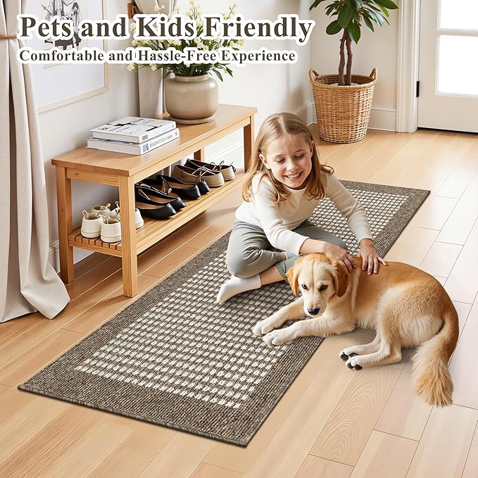Ileading Laundry Room Runner Rug 2x5ft Non Slip Farmhouse Kitchen Floor Mats with Rubber Backing Machine Washable Indoor Doormat Low-Profile Carpet for Hallway Entryway(Brown)
