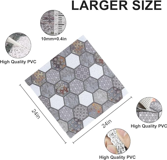 Non Slip Shower Mat: 24 X 24 Inch Stylish Square Shower Mats for Inside Shower - Soft PVC Loofah Trimmable Anti Slip Shower Mat for Elderly, Quick Drying