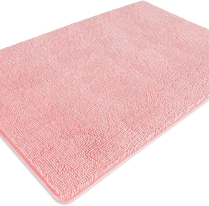 Bathroom Rugs 40 x 60 Inch – Extra Large Bath Mat | Absorbent and Washable Thick Chenille Bath Rugs Non-Slip Runner Rug for Bathroom, Shower, Tub(Pink)