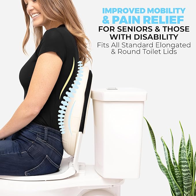 Toilet Lid Back Support Cushion for Seniors, Disabled, Postpartum Mothers, Back Surgery Recovery & Mobility Issues | Water-Resistant, Easy Slip-On, Fits All Round & Oval Toilet Lids