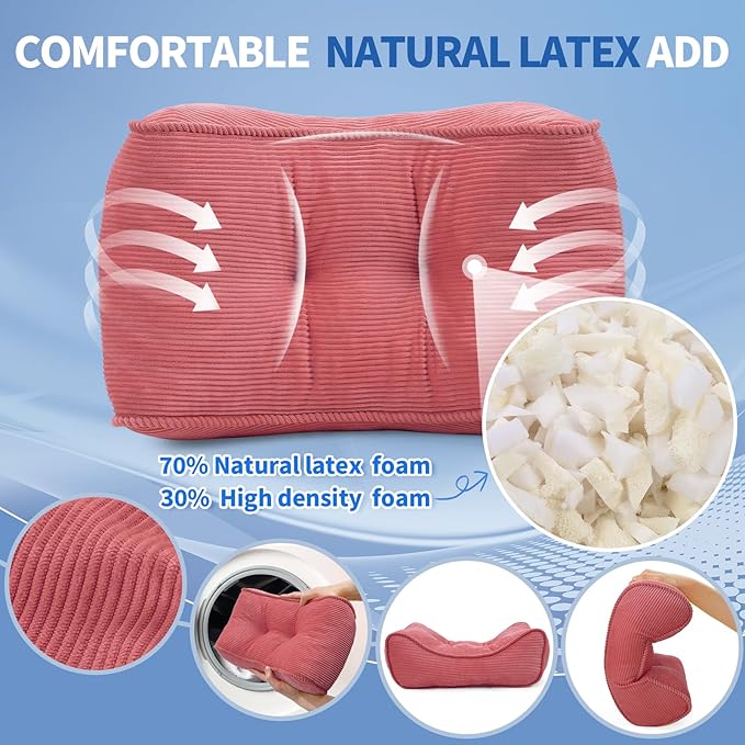 Lumbar Support Pillow for Office Chairs, Bite-Size Natural Latex Foam Back Support Pillow for Lower Back Pain Relief, Soft & Support Corduroy Desk Chair Cushion, M, Pink