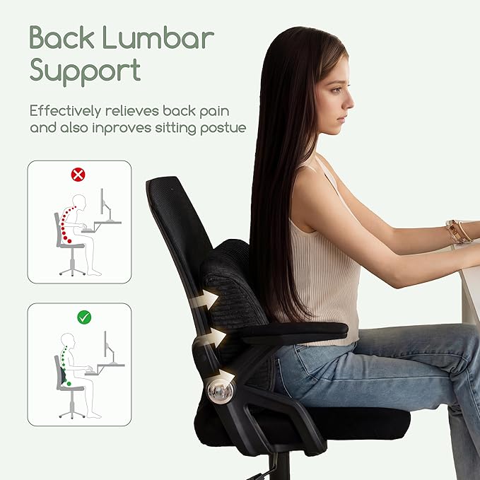 Lumbar Support Pillow for Recliner Chair/Accent Chair/Couch, Extra Large Memory Foam Back Support Cushion for Elderly, Recliner Cushions for Back Rest, Pain Relief, Reading, Washable Cover, Black