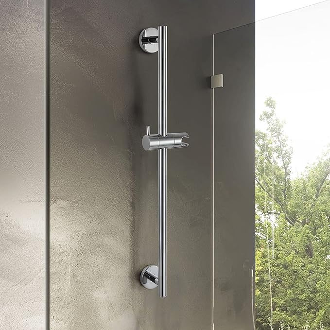 SKOWLL Chrome Shower Slide Bar 26-Inch Bathroom Shower Head Holder Bar with Adjustable Handheld Shower Holder, Wall Mount Shower Slide Bar No Drill