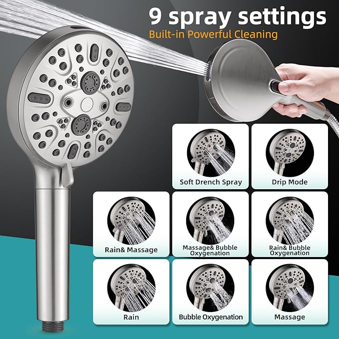 Cobbe Filtered Shower Head with Handheld - High Pressure 9 Spray Modes Showerhead with 16-Stage Water Softener for Hard Water - Purifying Detachable Hand Held Shower Head, Classic Nickel