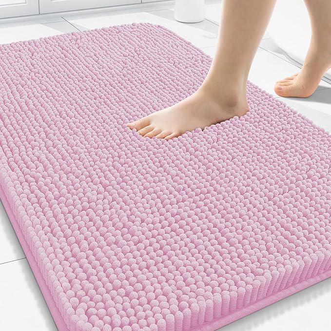 Arotive Bathroom Rugs 30x20, Extra Soft Absorbent Shaggy Chenille Bath Rugs, Machine Washable Rubber Backing Non-Slip Bath Mats for Bathroom Floor Tub and Shower, Home Decor Accessories,Pink
