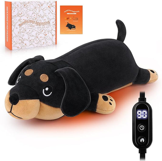 Electric Heating Pad for Period Cramps, 14'' Black Dachshund Dog Plush with a Hot Soft Belly USB Powered, Menstrual Heating Pad Neck Shoulder Pain Relief, Gift for Daughter Wife Period Heating Pad