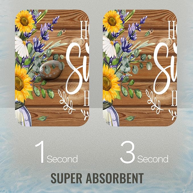 Quick Dry Bath Mat for Bathroom,Super Absorbent Sunflower Welcome Bath Rug Non-Slip Rubber,Machine Washable Bathroom Floor Mat for Shower, Tub, Sink Area Sweet Home Wooden 16x24