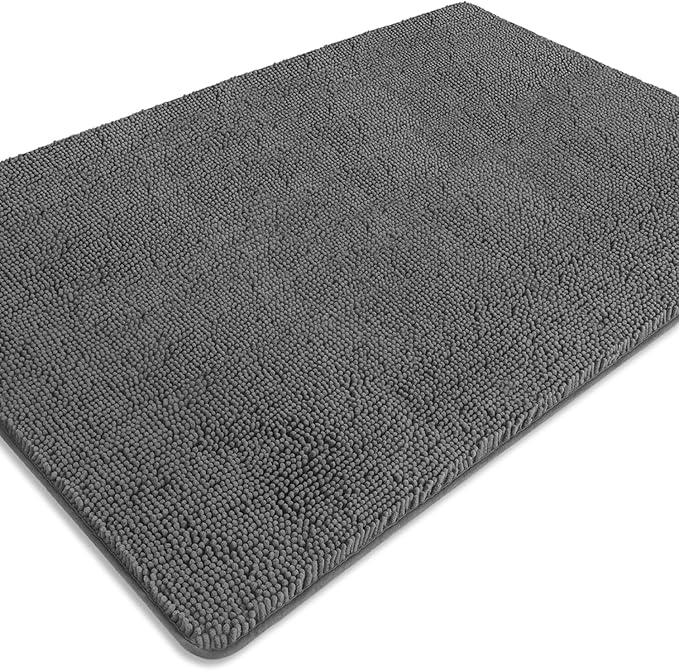 Bathroom Rugs 40 x 60 Inch – Extra Large Bath Mat | Absorbent and Washable Thick Chenille Bath Rugs Non-Slip Runner Rug for Bathroom, Shower, Tub(Gray)