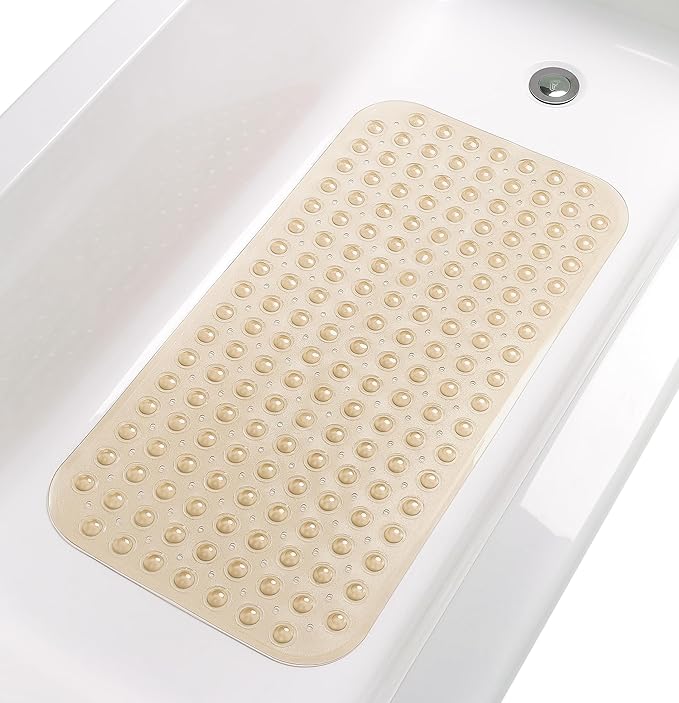 Large Non-Slip Bathtub & Shower Mat 31"x16" (Smooth/Non-Textured Tubs Only) Safe, Clean, Machine-Washable, Superior Grip&Drainage, Vinyl, Transparent Light Brown,Medium