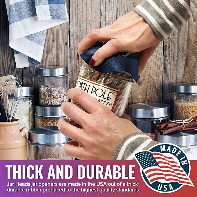 JAR HEADS Rubber Jar Opener Gripper Pad 5 Pack - Thick 5 Inch Grippers for Opening Jars Made in the USA - Jar Opener for Weak Hands & Seniors with Arthritis (Navy, 5 Pack)