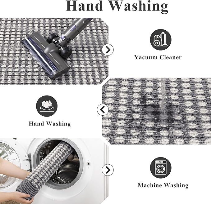 Ileading Laundry Room Runner Rug 2x5ft Non Slip Farmhouse Kitchen Floor Mats with Rubber Backing Machine Washable Indoor Doormat Low-Profile Carpet for Hallway Entryway(Grey)