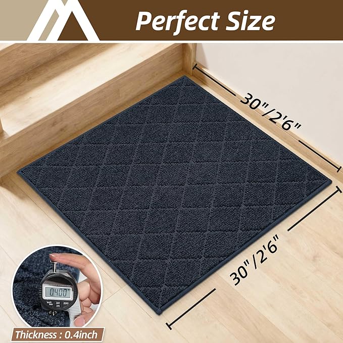COSY HOMEER Stair Landing Rugs Non-Slip Corner Indoor Edging Stair Treads for Wooden Steps,Washable Soft Stair Landing Mat for Kids,Elder and Dogs,Polyester,TPE Backing,Navy,30x30inch