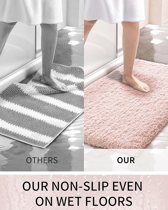 Bathroom Rugs Non Slip Washable 32x20, Ultra Thick Soft Microfiber Absorbent Bath Mats, High Density Foam Latex Non Slip Backing Bath Rugs, Fluffy Floor Carpet for Tub&Shower, Sakura