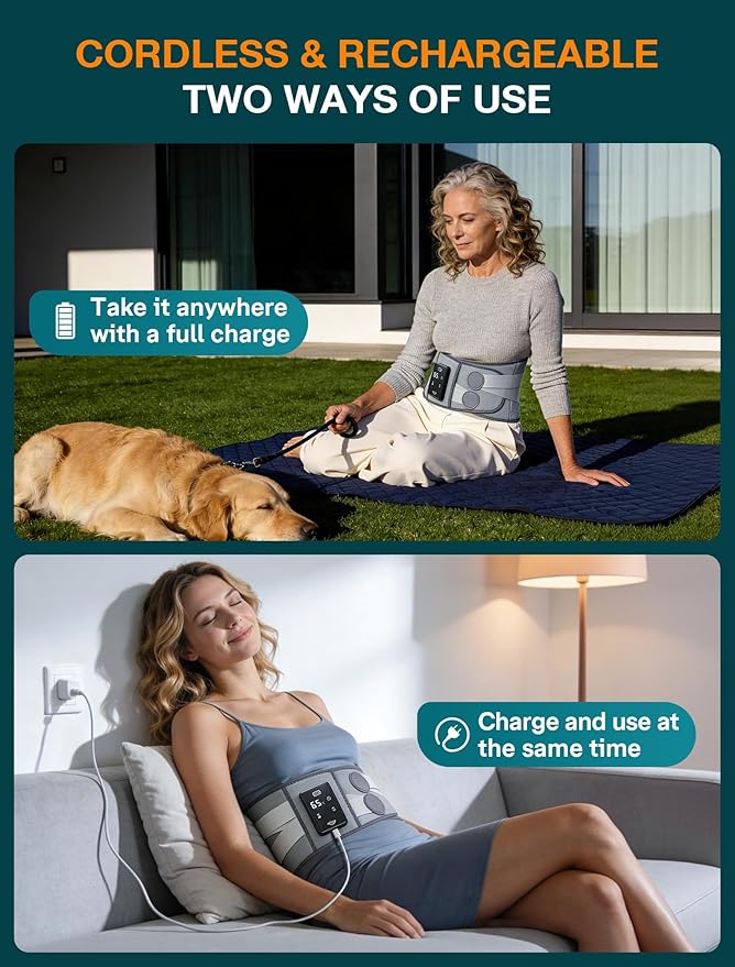 ALLJOY 67" Cordless Heating Pad for Back Pain Relief FSA Eligible HSA, Mothers Day Gifts for Women Mom Men Dad, Portable Lower Back Massager with 3 Heat 5 Vibration, Wireless Heating Pad for Cramps