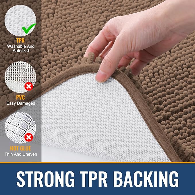 Arotive Bathroom Rugs 24x16, Extra Soft Absorbent Shaggy Chenille Bath Rugs, Machine Washable Rubber Backing Non-Slip Bath Mats for Bathroom Floor Tub and Shower, Home Decor Accessories, Mocha