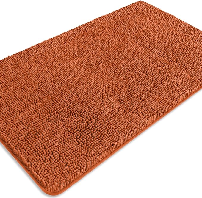 Burnt Orange Bathroom Rugs – Absorbent and Washable Bath Mat, Non-Slip, Thick Soft Chenille Bath Rugs for Bathroom Floor, Shower, Sink - 26" x 44"