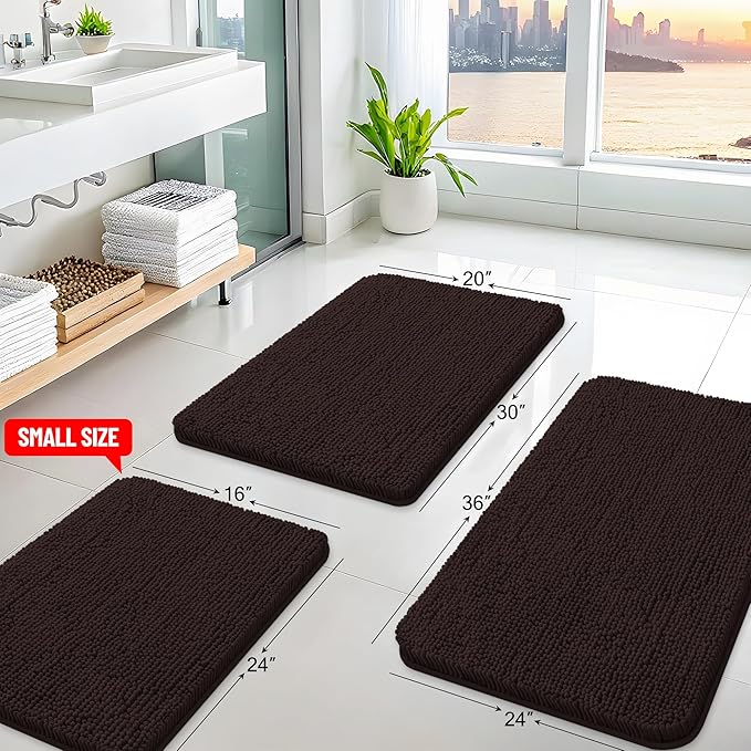 Arotive Bathroom Rugs 34x21, Extra Soft Absorbent Shaggy Chenille Bath Rugs, Machine Washable Rubber Backing Non-Slip Bath Mats for Bathroom Floor Tub and Shower, Home Decor Accessories, Brown