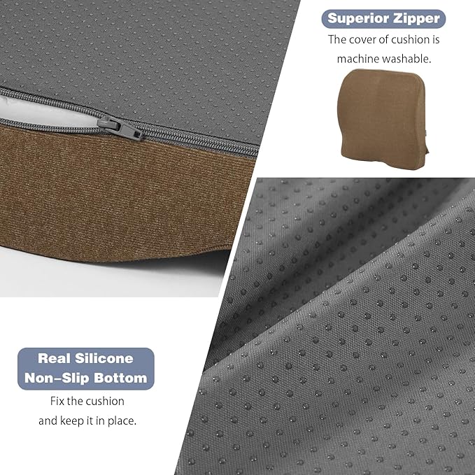 baibu Lumbar Support Pillow for Office Chair, Memory Foam Back Support Cushions Ergonomic Orthopedic Lumbar Pillow for Home, Office, Car, Brown