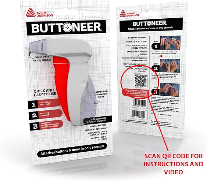 Buttoneer Button Fastening System - NEW and Improved! - Attaches Buttons & More in Seconds - No Sewing Necessary & Works on Most Fabrics