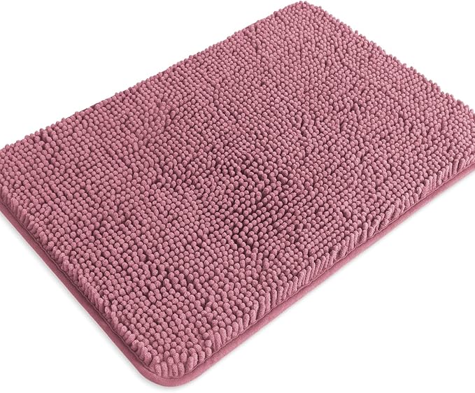 Dusty Rose Bathroom Rugs – Absorbent and Washable Bath Mat, Non-Slip, Thick Soft Chenille Bath Rugs for Bathroom Floor, Shower, Sink - 17" x 24"