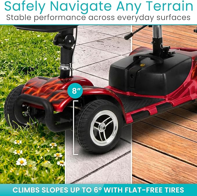 Vive 4 Wheel Mobility Scooter - Electric Powered Wheelchair Device - Compact Heavy Duty Mobile for Travel, Adults, Elderly (Red Fire)