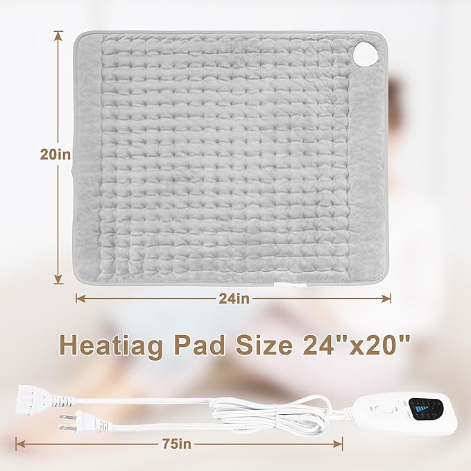 Deepsoon Heating Pad,Electric Heating Pads for Back,Neck,Moist Heating Pad for Abdomen Shoulder Knee Legs,Dry/Moist Heat&Auto Shut Off,Mother's Day Birthday for Men and Women,Light Gray,24x20 Inch