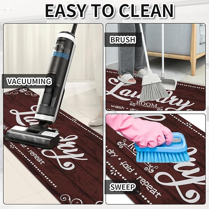 XLHOMO Laundry Room Rug Runner, 17.7"x45" Non Slip Burgundy Red Laundry Rugs, Farmhouse Washable Floor Laundry Mats for Laundry Room, Mudroom, Kitchen, Washroom, Bathroom, Hallway Entryway Rugs Decor