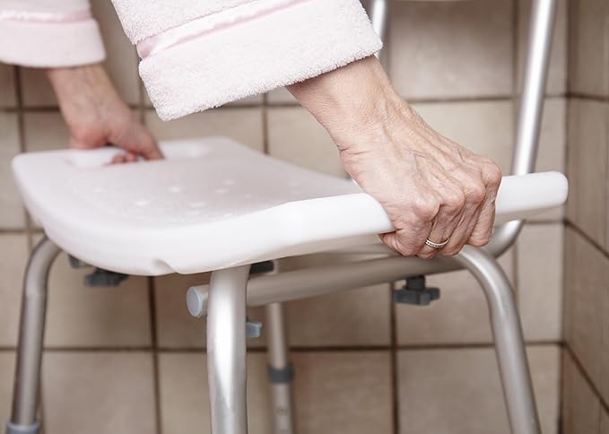 DMI Shower Chair Bath Seat for Tub or Shower Bench for inside shower, Made of Non Slip Aluminum with Plastic Seat, No Tools Needed, Adjustable Height, Holds Weight up to 300 Pounds, Bath Chair, White