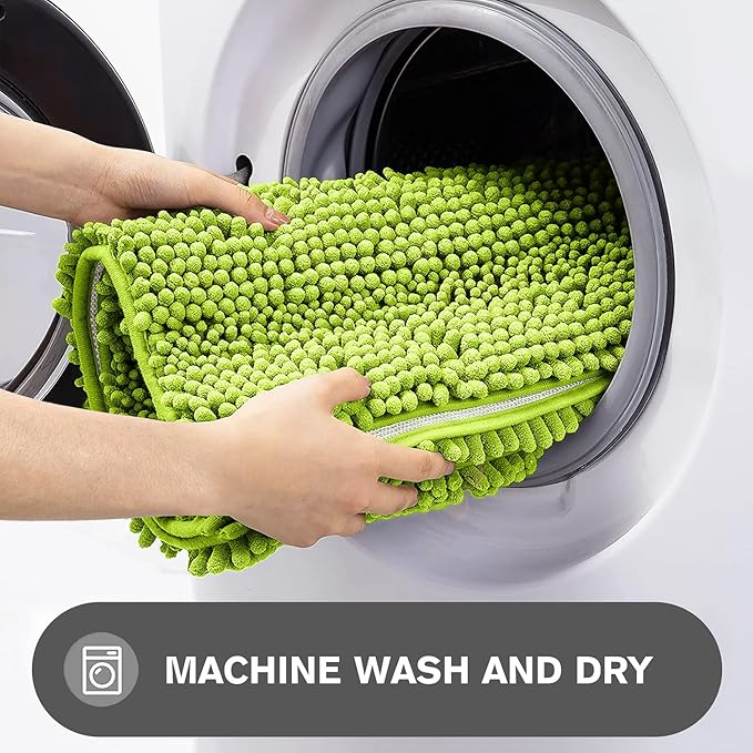 Lime Green Bathroom Rugs – Absorbent and Washable Bath Mat, Non-Slip, Thick Soft Chenille Bath Rugs for Bathroom Floor, Shower, Sink - 24" x 36"