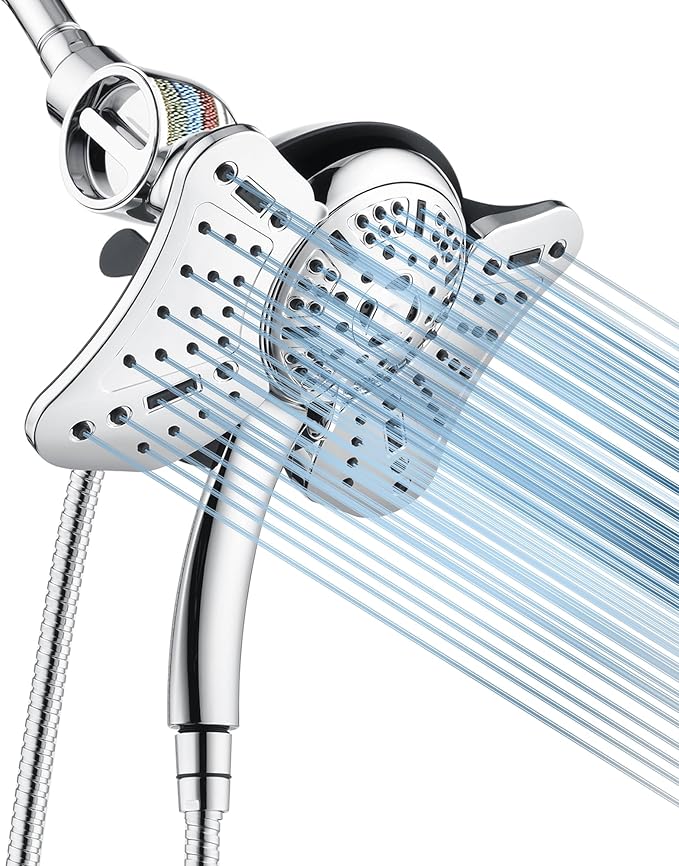 GRICH 2.5GPM Shower Head with Handheld Spray Combo: 2 in 1 Rainfall Shower Heads high pressure & Handheld Shower Head, 9 Spray Modes/Settings Detachable Shower Head with 60 Inch Hose, Chrome Filtered