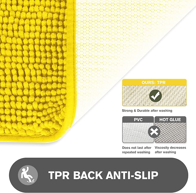 Yellow Bathroom Rugs Sets 2 Piece – Absorbent and Washable Bath Mat, Non-Slip, Thick Soft Chenille Bath Rugs for Bathroom Floor, Shower, Sink - 20" x 32"+24" x 36"