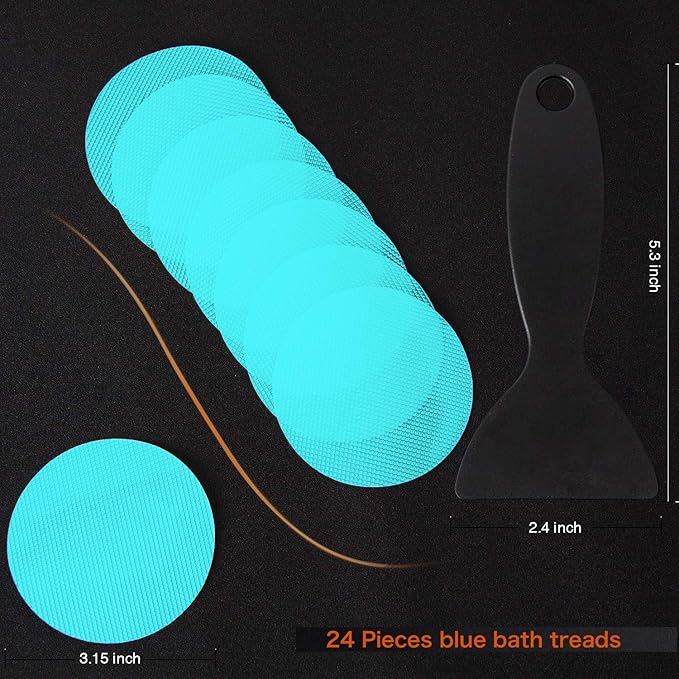 Secopad Original Bathtub Non-Slip Stickers for Tub & Shower Floor, Strong Anti-Slip Shower Stickers with Scraper Ideal for Families with Kids, Adults & Seniors, 24 PCS (Blue)