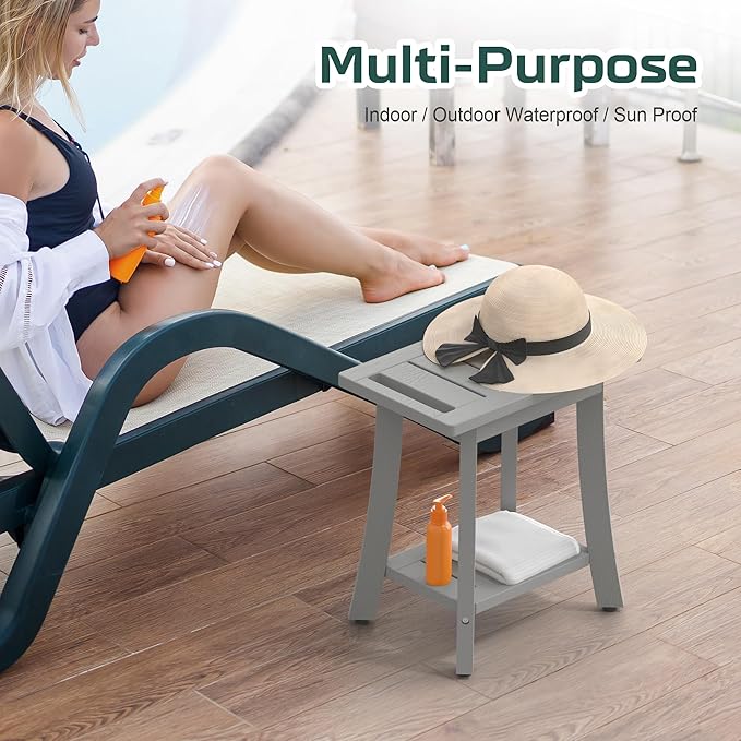 Waterproof Shower Benches for Inside Shower, Poly Lumber Shower Stool with Storage Shelf & Adjustable Feet, SPA Bathroom Seat Chair for Shaving Legs, Indoor or Outdoor Use, Grey