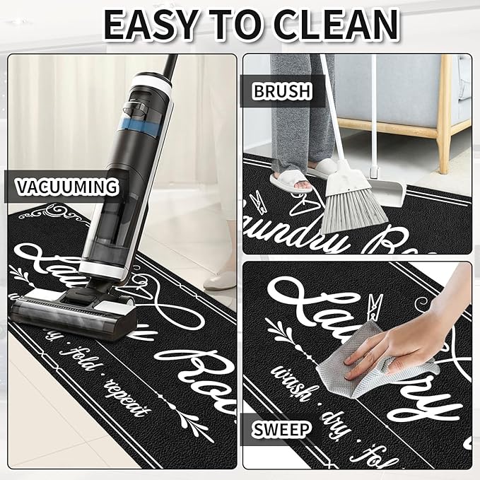 XLHOMO Laundry Room Rug Runner, 17"x60" Non Slip Black Nappa Leather Laundry Rugs, Farmhouse Washable Floor Laundry Mats for Laundry Room, Kitchen, Washroom, Bathroom, Mudroom, Hallway Entryway Decor