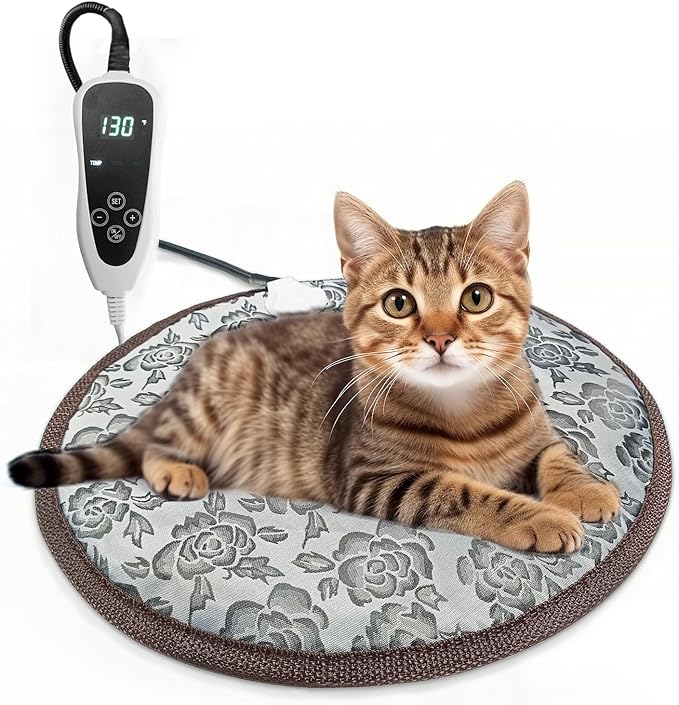 GOLOPET Cat Heating Pad Round with Smart Thermostat Switch and Power Line Protection Tube,Obtained MET and UL Dual Certification,Waterproof Pet Heating Pad for Cats-Rose
